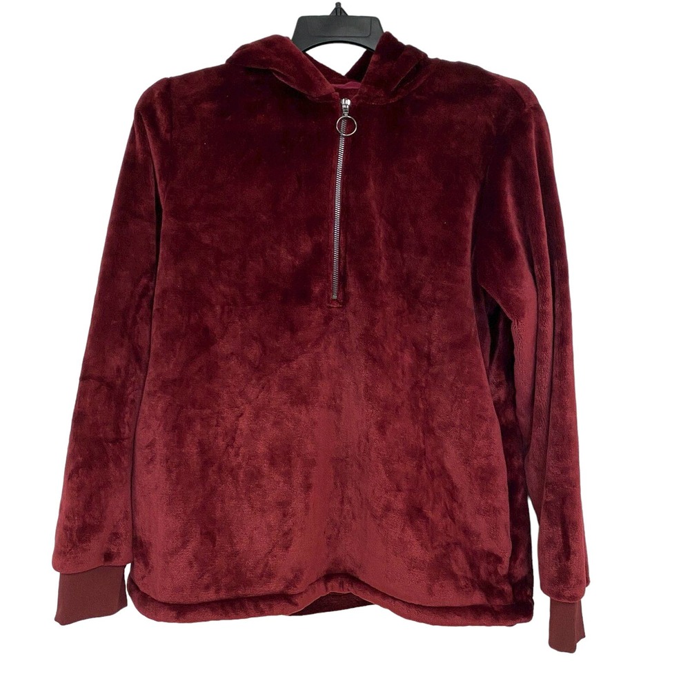 Ideology Womens Cherry Pie Faux Fur Quarter Zip Top Hoodie Sweatshirt Size L $79